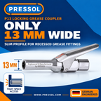 Pressol P13 Locking Grease Coupler – 12,000 PSI, Slim 13 mm Design with 360° Swivel