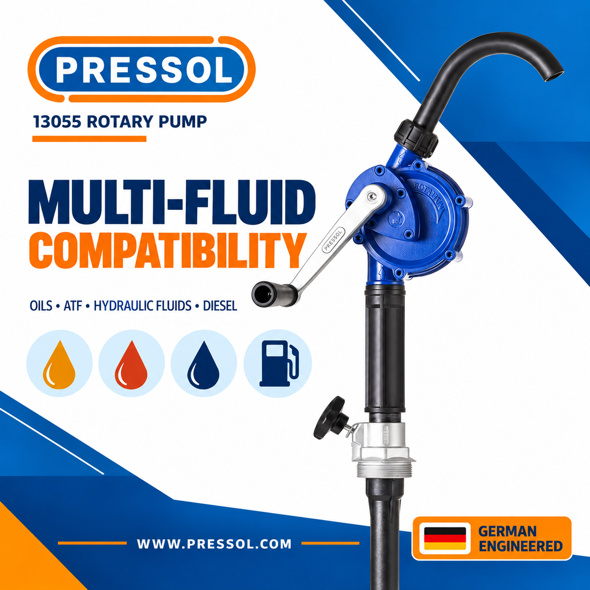Pressol 13 055 Professional Rotary Drum Pump – 4.75 GPM, Fits 15–55 Gallon Drums