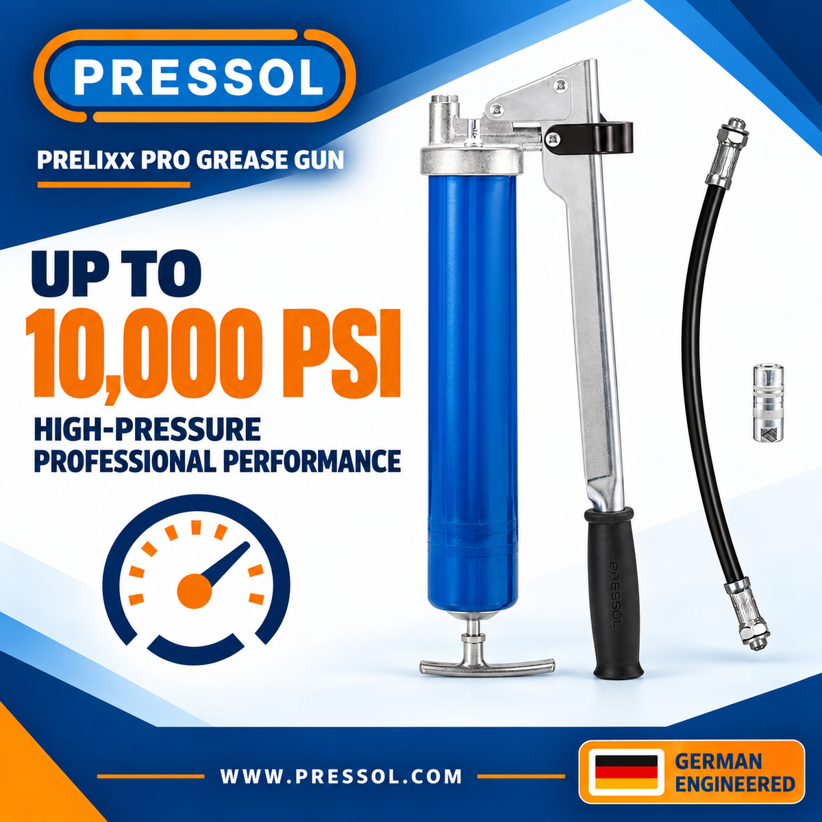 Pressol PRELIxx PRO Lever-Action Grease Gun – 10,000 PSI, 1/8-Inch NPT