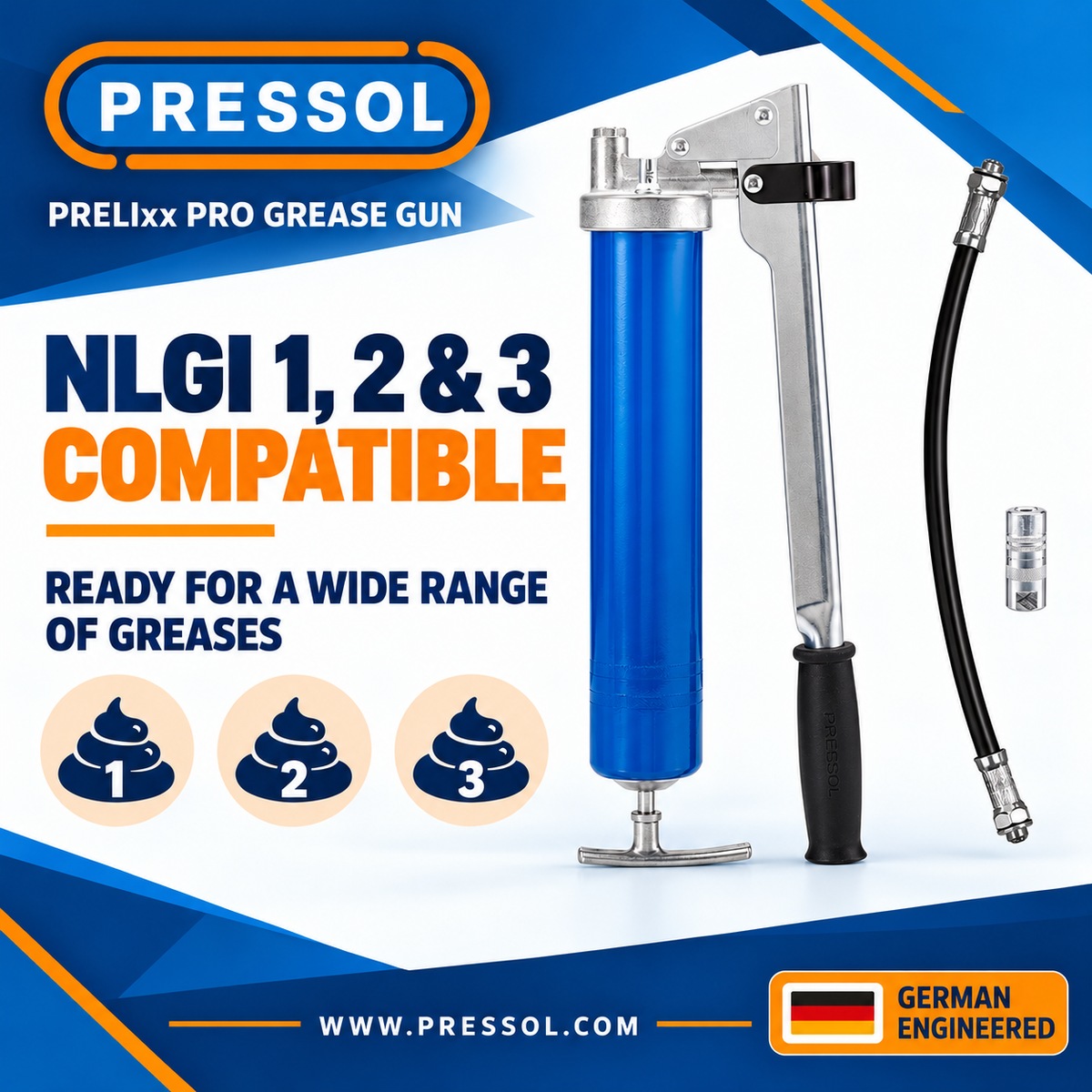 Pressol PRELIxx PRO Lever-Action Grease Gun – 10,000 PSI, 1/8-Inch NPT