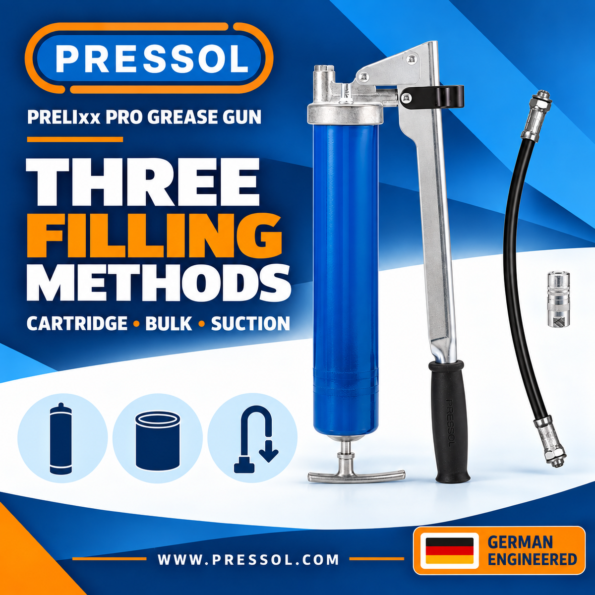Pressol PRELIxx PRO Lever-Action Grease Gun – 10,000 PSI, 1/8-Inch NPT