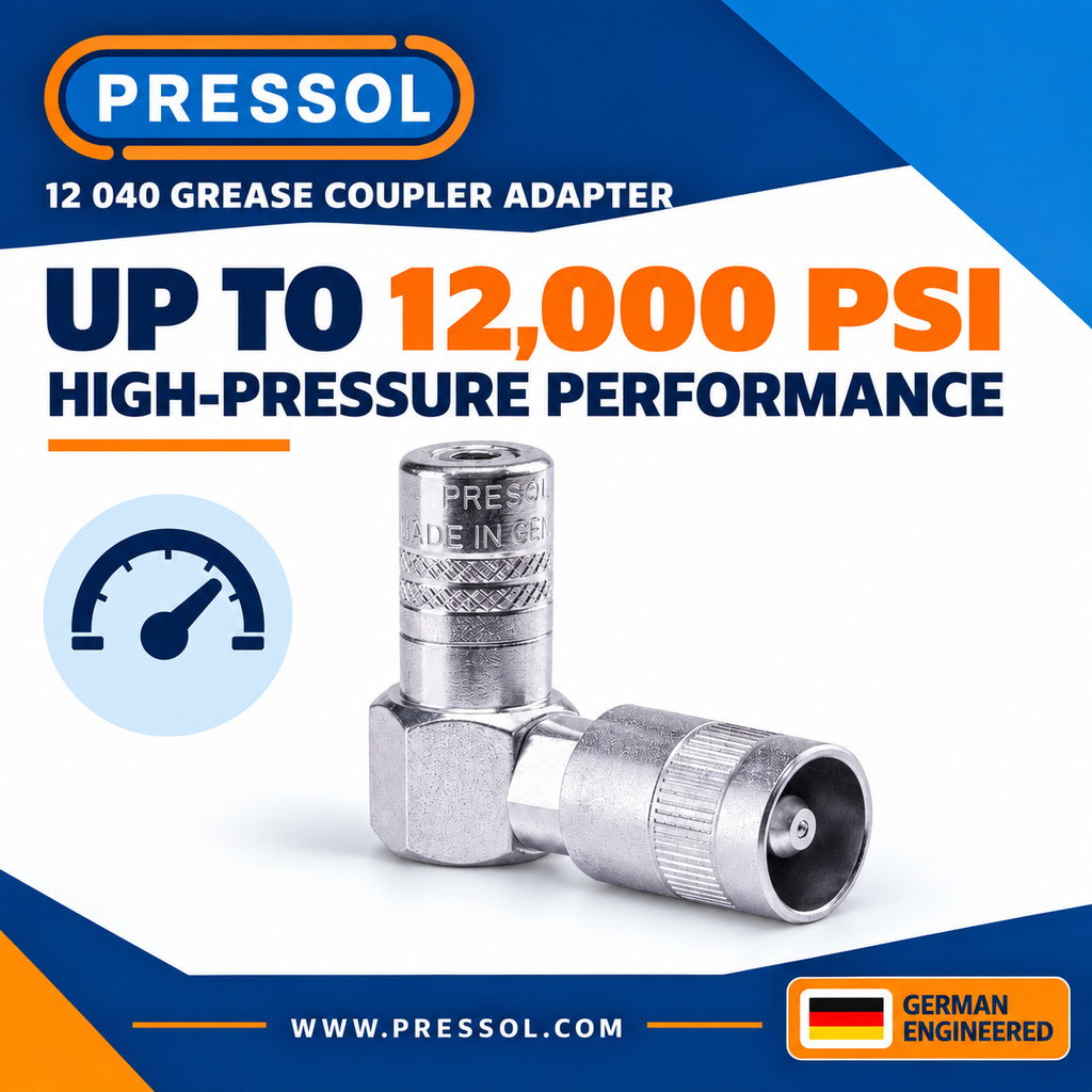 Pressol 12 040 90-Degree Grease Coupler Adapter – 12,000 PSI, Quick-Connect Design