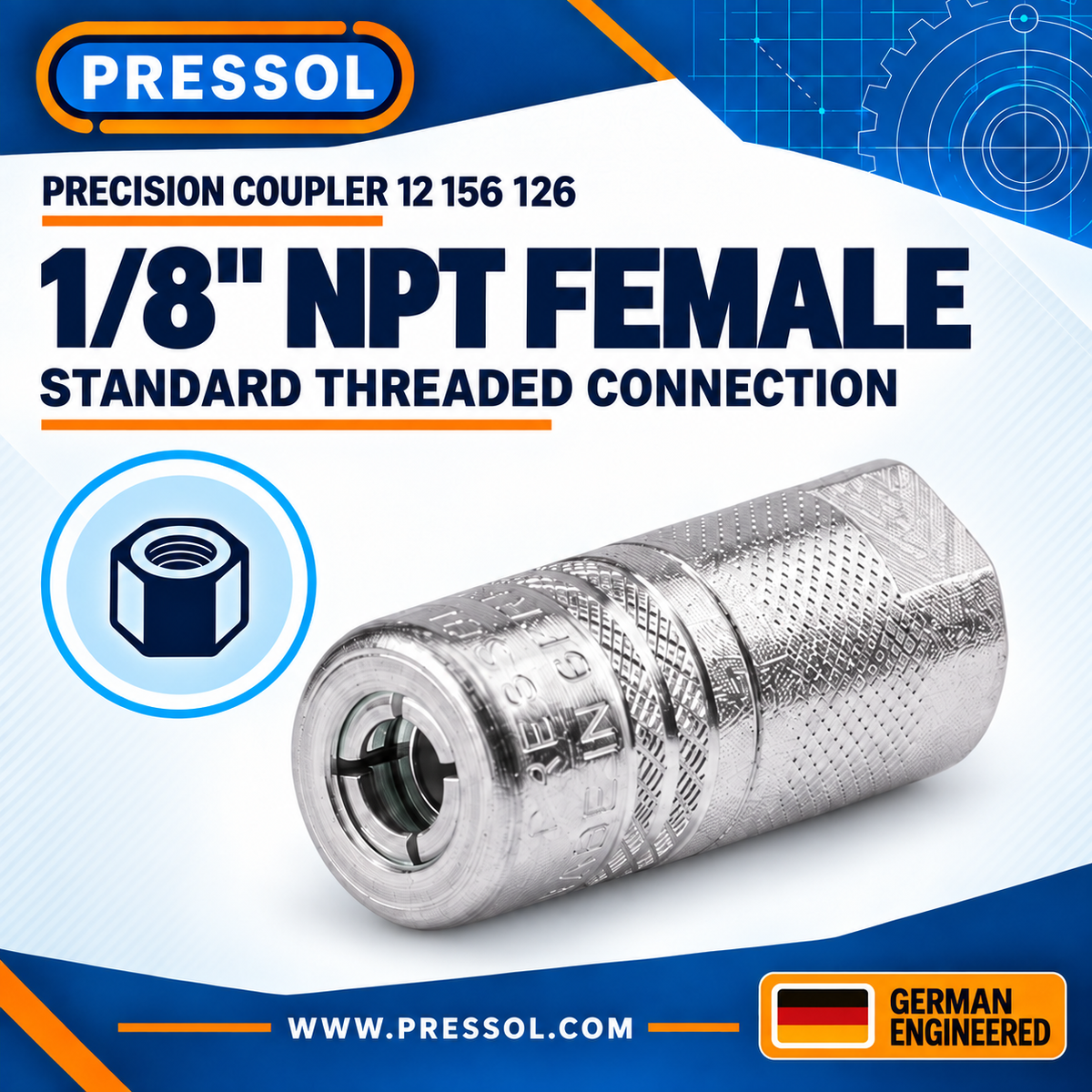 Pressol Precision Grease Coupler – 4-Jaw, 1/8-Inch FNPT – SKU 12 156 126