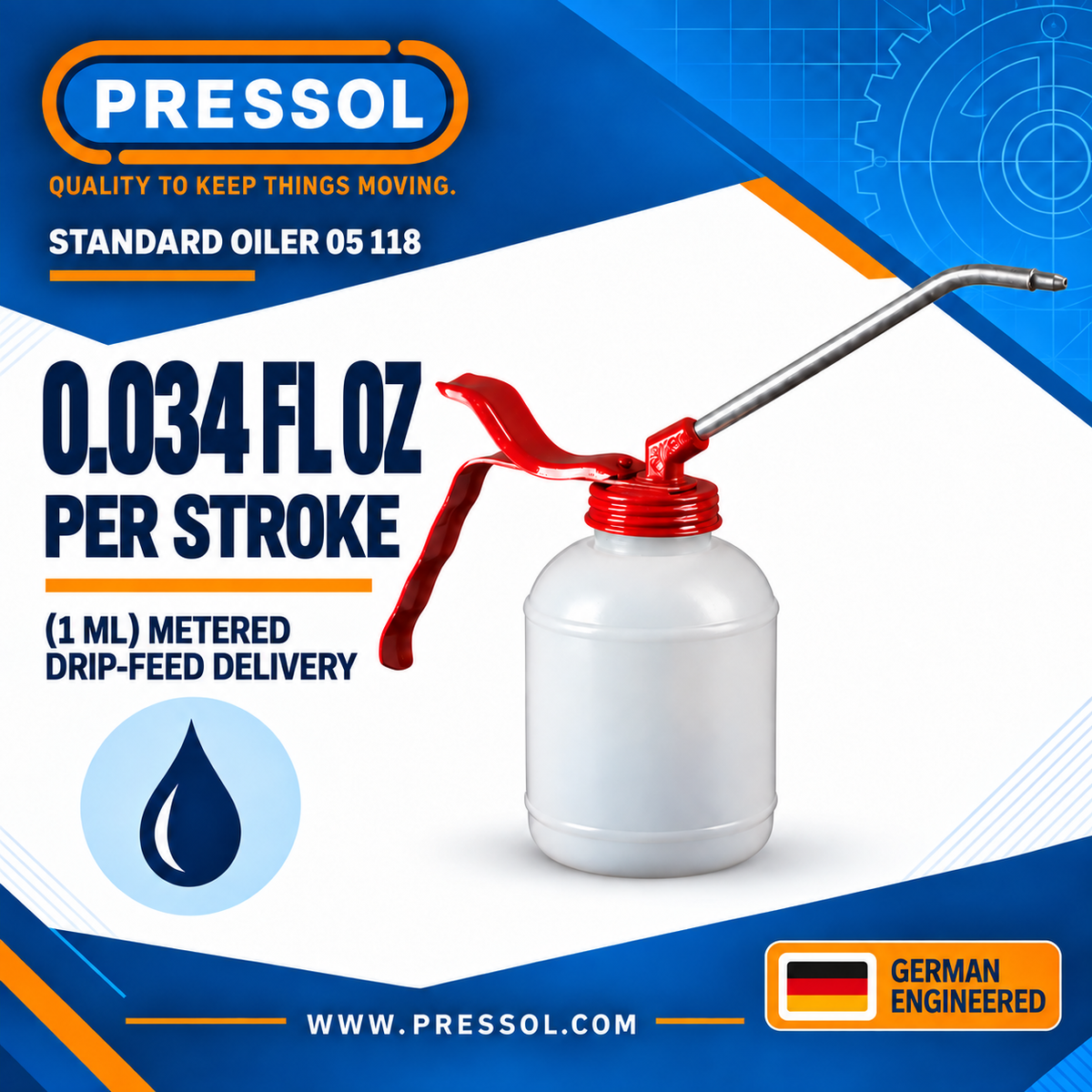 Pressol 05 118 Precision Oiler with Rigid Aluminum Spout – 12 fl oz