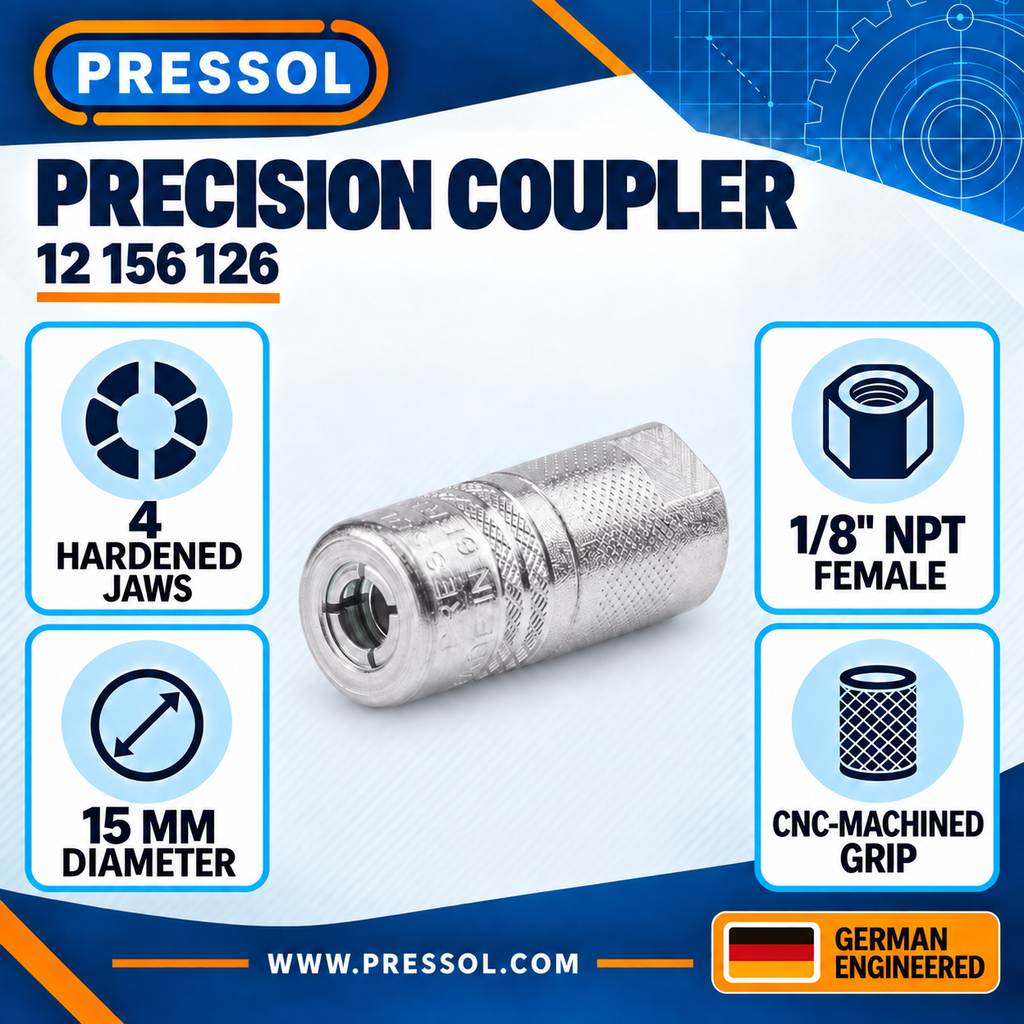 Pressol Precision Grease Coupler – 4-Jaw, 1/8-Inch FNPT – SKU 12 156 126